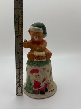 Holiday Ceramic Bell Figurine with Green-Hat Bear